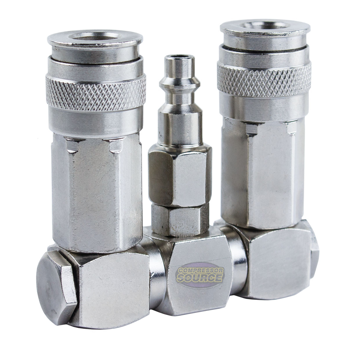 Two Way Air Hose Compressor Swivel Splitter 1/4" NPT 360 Degrees